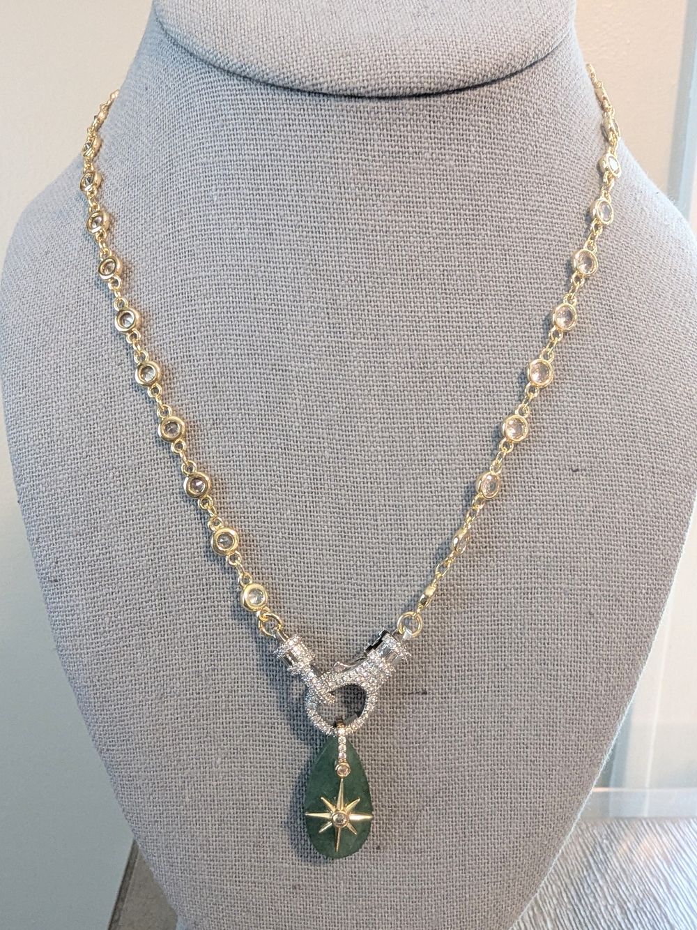 FR Studio Gold Lumi Bezel Pave Clasp Pendant Necklace